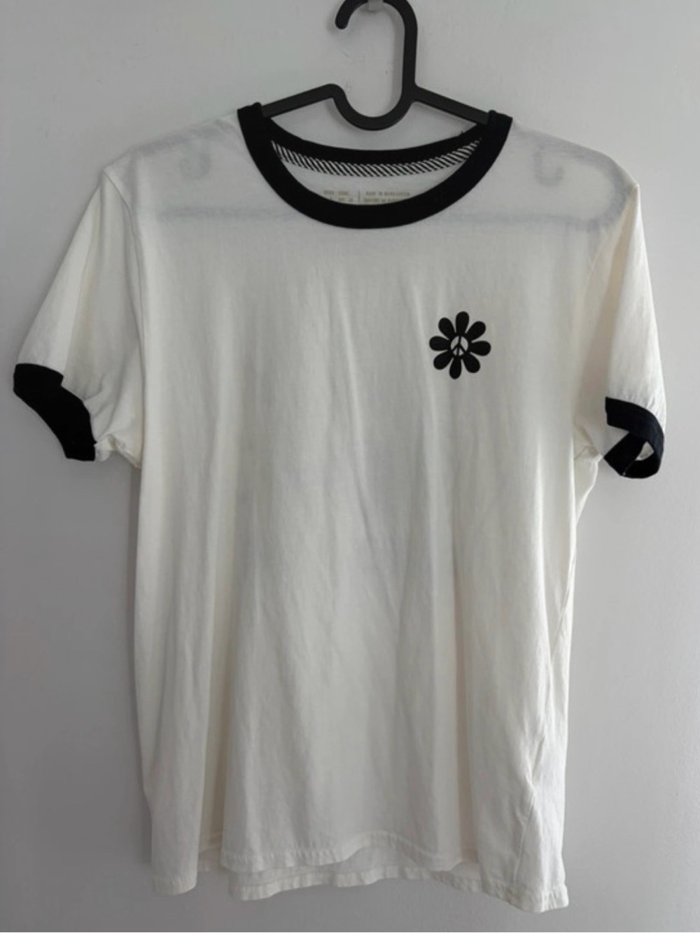 Volcom White Ringer Tee with Black Trim and Flower Logo